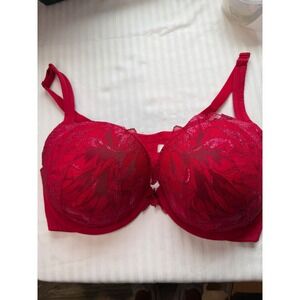 Cacique Red Floral Lace Shimmer Full Coverage Underwire Bra 42DD